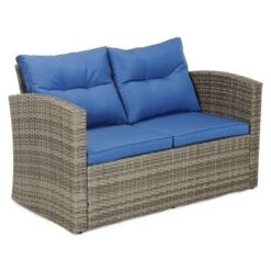 5pc Wicker Outdoor Conversation Set Blue/Brown - EDYO LIVING -Crosley Sales Store GUEST a4aaa376 b70f 4deb af30 4855c06033af