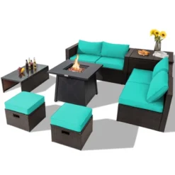 Tangkula 9PCS Outdoor Patio Furniture Set With 30" Propane Fire Pit Table PE Wicker Space-Saving Sectional Sofa Set W/ Storage Box & Cushions 28 Tangkula 9PCS Outdoor Patio Furniture Set With 30" Propane Fire Pit Table PE Wicker Space-Saving Sectional Sofa Set W/ Storage Box & Cushions -Crosley Sales Store GUEST a5372c13 1053 456a b5e1 91a6c8ad45f3