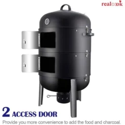 Realcool 20 Inch Vertical Heavy Duty Steel Round Charcoal Outdoor BBQ Smoker Grill With Bottom Air Vent And Latch Locking System, Black -Crosley Sales Store GUEST a5789fed 71d9 4ca9 9576 7590204f3e73
