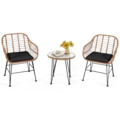 Tangkula 3PCS Patio Rattan Furniture Set With Round Tempered Glass Top Table & 2 Rattan Armchairs White/Turquoise/Red -Crosley Sales Store GUEST a58325ab 3744 4e9e 9897 c8aeb3cdfed7
