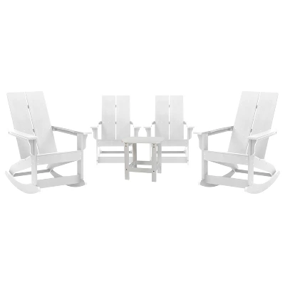 Merrick Lane Wellington 3 Piece Patio Furniture Set Includes All-Weather UV Treated Adirondack Rocking Chairs And Side Table 11 Merrick Lane Wellington 3 Piece Patio Furniture Set Includes All-Weather UV Treated Adirondack Rocking Chairs And Side Table - Image 11