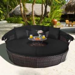 Costway Patio Rattan Daybed Cushioned Sofa Adjustable Table Top Canopy Black -Crosley Sales Store GUEST a70f4ad8 e303 4bc0 bee3 03c65187f61d
