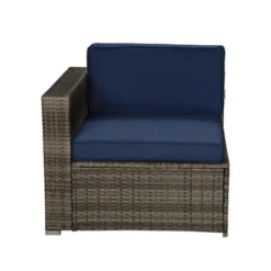 5pc Outdoor Rattan Wicker Sectional Conversation Set With Cushions - Brown/Blue - GODEER -Crosley Sales Store GUEST a71b22a8 9136 41b0 a768 918307ea216e