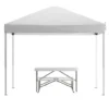 Emma And Oliver Portable Tailgate, Camping Or Event Set With White Pop Up Event Canopy Tent With Carry Bag And Folding Table With Benches Set