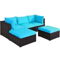 Costway 5PCS Patio Rattan Sectional Conversation Set Ottoman Turquoise -Crosley Sales Store GUEST a75d783b b63c 4f45 9068 ca3b46a0ac3d