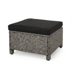 Puerta 2pk Outdoor Wicker Ottomans With Cushions - Black/Dark Gray - Christopher Knight Home -Crosley Sales Store GUEST a81346ef 2480 447a 8798 3af84cba5b4f