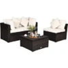 Costway 4PCS Patio Rattan Wicker Sofa Furniture Set Cushioned Conversation Ottoman Set