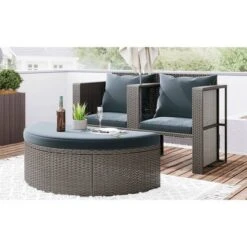 2pc Outdoor Wicker Conversation Sectional Set With Cushions & Half-Moon Side Table For Umbrella - Gray - GODEER -Crosley Sales Store GUEST a927f21b e9b8 491e a1ce f8827250c8d6