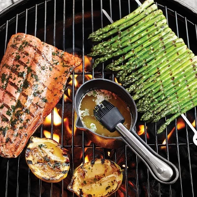 Cast Iron Sauce Pot & Sil Brush Silver - Outset 1 Cast Iron Sauce Pot & Sil Brush Silver - Outset