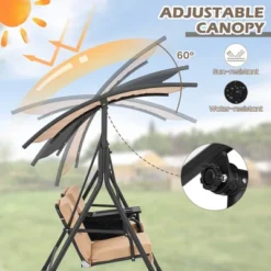 Costway 2-Person Canopy Porch Swing Padded Chair Cooler Bag Rotatable Tray TurquoiseBeigeBlack -Crosley Sales Store GUEST aa5a3544 636f 481a b0e6 79b2e50834e2