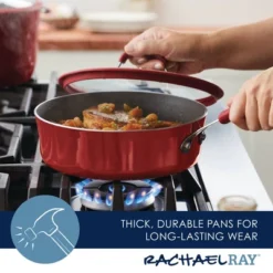 Rachael Ray Cook + Create Aluminum Nonstick Saute Pan With Lid 3qt Red -Crosley Sales Store GUEST aab873c1 2a8b 405b ac3d a5de690a541c