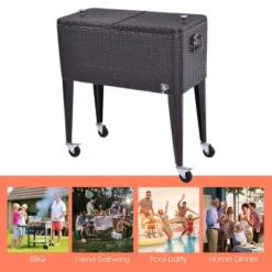 Costway Outdoor Rattan 80QT Party Portable Rolling Cooler Cart Ice Beer Beverage Chest -Crosley Sales Store GUEST ab8c220a bbcf 488c a0f1 f1d27e1ef731