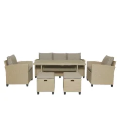 6pc Outdoor Wicker Conversation Set With Arm Chairs, Sofa, Ottomans & Coffee Table - Brown - GODEER -Crosley Sales Store GUEST abe90621 7324 4b76 b8b7 6eb28bff1f54
