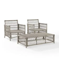 3pc Thatcher Outdoor Steel Chair & Ottoman Set Creme/Driftwood - Crosley 21 3pc Thatcher Outdoor Steel Chair & Ottoman Set Creme/Driftwood - Crosley -Crosley Sales Store GUEST ac4cb126 3caf 4836 b180 8f884400e601