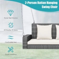 Tangkula Outdoor Porch Swing Bench, Patio Wicker Hanging Swing With Rustproof Chains & Comfortable Cushions Off White/Turquoise/Red/Black 16 Tangkula Outdoor Porch Swing Bench, Patio Wicker Hanging Swing With Rustproof Chains & Comfortable Cushions Off White/Turquoise/Red/Black -Crosley Sales Store GUEST ae5fcce1 0bb8 45f5 873a 0e4069d82e72