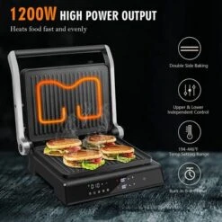 Costway Electric Panini Press Grill 1200W Sandwich Maker With Independent Temperature Control & Removable Drip Tray -Crosley Sales Store GUEST afca85e0 8c57 47b9 8950 96b876edd4dd