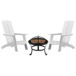 Merrick Lane Outdoor Set With Modern Adirondack Rocking Chairs & Wood Burning Fire Pit, Poker & Spark Screen -Crosley Sales Store GUEST afcd2651 2fb3 4ba3 a6bc 8b784291661f