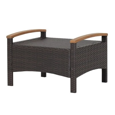 Costway Set Of 2 Patio Rattan Ottoman Footrest Cushions Wooden Handle Off WhiteBrownRedNavy 6 Costway Set Of 2 Patio Rattan Ottoman Footrest Cushions Wooden Handle Off WhiteBrownRedNavy - Image 6