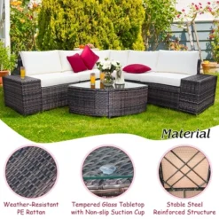 Costway 6PCS Rattan Furniture Set Conversation Cushioned Sofa Armrest Garden TurquoiseWhite -Crosley Sales Store GUEST b02b71f0 422c 489a 854c da0df054d3b2