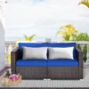 Costway 4PCS Patio Rattan Corner Sofa Sectional Furniture Set Navy Cushion