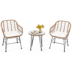 Tangkula 3PCS Patio Rattan Furniture Set With Round Tempered Glass Top Table & 2 Rattan Armchairs White/Turquoise/Red -Crosley Sales Store GUEST b0a13c4a 859f 4ccf a3b2 ac512a50415d