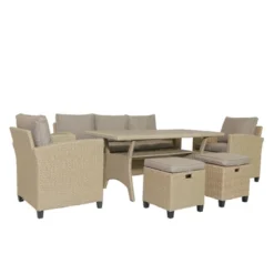 6pc Outdoor Wicker Conversation Set With Arm Chairs, Sofa, Ottomans & Coffee Table - Brown - GODEER -Crosley Sales Store GUEST b1b7a895 f487 40b8 831c 9d02754cec0d