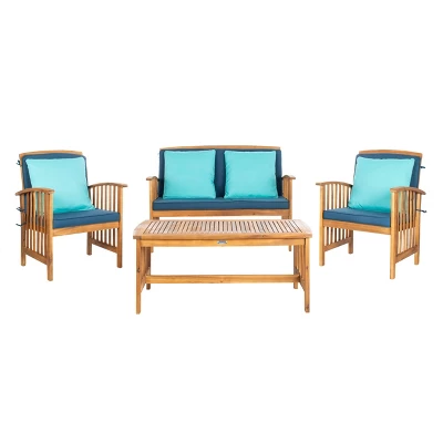 Rocklin 4pc Outdoor Set - Natural Look/Navy - Safavieh 1 Rocklin 4pc Outdoor Set - Natural Look/Navy - Safavieh