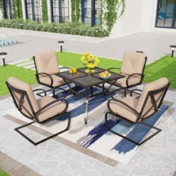 Captiva Designs 5pc Patio Dining Set With Square Umbrella Table With Mesh Top -Crosley Sales Store GUEST b3692c50 d973 4607 862b 3b10d9034fdd