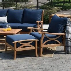 Abbington Teak Patio Ottoman With Cushion - Navy - Cambridge Casual -Crosley Sales Store GUEST b43bbbbf a7c3 44f2 9bb2 bebc92a264ad