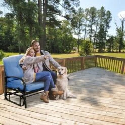 Costway Glider Outdoor Patio Rocking Bench Loveseat Cushioned Seat Steel Frame Blue -Crosley Sales Store GUEST b4a2a19e 72af 4f3b 8aa7 91b5364b9d50