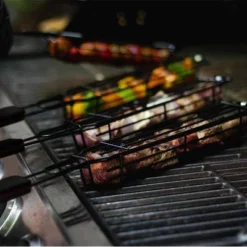 Outset Non-Stick Carbon Steel Kabob Grill Basket With Hardwood Handle Set Of 4 - Black -Crosley Sales Store GUEST b5155ff5 9ab8 461c 8176 22e5b9fa9292