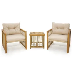 Costway 3PCS Patio PE Wicker Conversation Set Acacia Wood Frame WithSeat & Back Cushions -Crosley Sales Store GUEST b585025b e0c2 49a2 b7ca 57ded3051131
