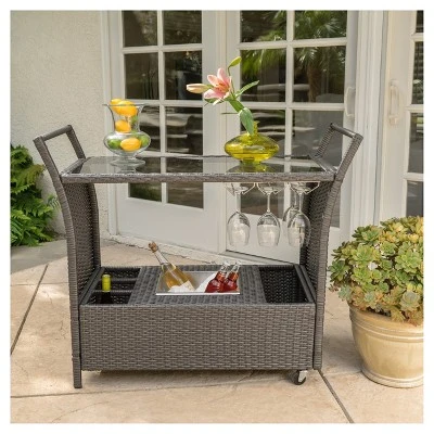 Bahama Wicker Bar Cart - Gray - Christopher Knight Home 1 Bahama Wicker Bar Cart - Gray - Christopher Knight Home