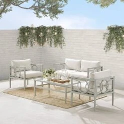 Ashford 4pc Outdoor Metal Conversation Set - Cream - Crosley