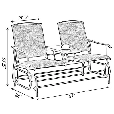 Gardenised Two Person Outdoor Double Swing Glider Chair Set With Center Tempered Glass Table, Loveseat Lawn Rocker Bench 5 Gardenised Two Person Outdoor Double Swing Glider Chair Set With Center Tempered Glass Table, Loveseat Lawn Rocker Bench - Image 5