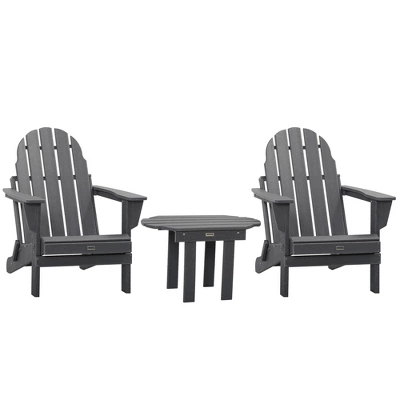Outsunny 3 Piece Adirondack Chair Set Of 2, HDPE Folding Fire Pit Chairs And Patio Table, Outdoor Furniture With Slatted Seat, Dark Gray 2 Outsunny 3 Piece Adirondack Chair Set Of 2, HDPE Folding Fire Pit Chairs And Patio Table, Outdoor Furniture With Slatted Seat, Dark Gray - Image 2