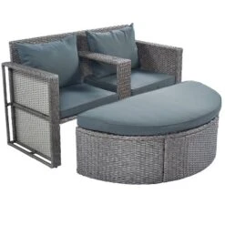2pc Outdoor Wicker Conversation Sectional Set With Cushions & Half-Moon Side Table For Umbrella - Gray - GODEER -Crosley Sales Store GUEST b7c7ee58 df71 4f74 ae59 ce01bb2d4490