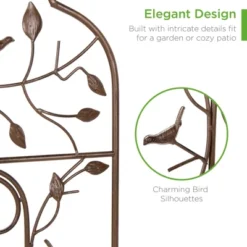 Best Choice Products 60x15in Iron Arched Garden Trellis Fence Panel W/ Branches, Birds For Climbing Plants - Bronze