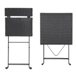 Folding Patio Bistro Set ? 3-Piece Rattan And Steel Caf� Table And Chairs For Porch Deck Garden Or Balcony Furniture By Lavish Home (Black) -Crosley Sales Store GUEST b8a7e923 0297 43c1 915f a483da230e34