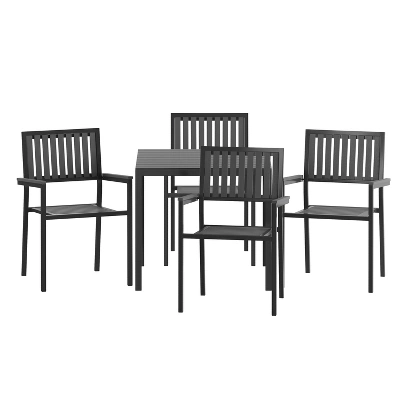 Merrick Lane 5 Piece Indoor/Outdoor Dining Set With Table And Four Chairs With Black Poly Resin Slats 2 Merrick Lane 5 Piece Indoor/Outdoor Dining Set With Table And Four Chairs With Black Poly Resin Slats - Image 2