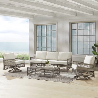 4pc Thatcher Outdoor Steel Seating Set Creme/Driftwood - Crosley 3 4pc Thatcher Outdoor Steel Seating Set Creme/Driftwood - Crosley - Image 3