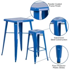 Flash Furniture Commercial Grade 23.75" Square Metal Indoor-Outdoor Bar Table Set With 2 Square Seat Backless Stools -Crosley Sales Store GUEST b9508cf7 018e 47d4 9d02 d0402443a031
