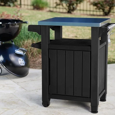 Keter Unity Portable 40 Gal Outdoor Table And Storage Cabinet W/ Accessory Hooks, Stainless Steel Top For Patio Kitchen Island Or Bar Cart 2 Keter Unity Portable 40 Gal Outdoor Table And Storage Cabinet W/ Accessory Hooks, Stainless Steel Top For Patio Kitchen Island Or Bar Cart - Image 2