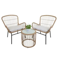 3pc Wicker Outdoor Bistro Serving Bar Set - Brown/Beige - GODEER -Crosley Sales Store GUEST bb190972 2fd8 47ba b1cd 168509ff32fe