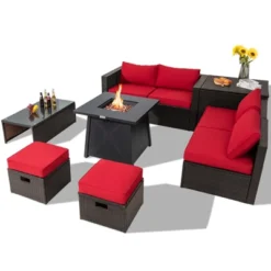 Tangkula 9PCS Outdoor Patio Furniture Set With 30" Propane Fire Pit Table PE Wicker Space-Saving Sectional Sofa Set W/ Storage Box & Cushions 27 Tangkula 9PCS Outdoor Patio Furniture Set With 30" Propane Fire Pit Table PE Wicker Space-Saving Sectional Sofa Set W/ Storage Box & Cushions -Crosley Sales Store GUEST bb85bf94 1308 408e 8214 6f4bdb39806d