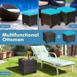 Costway 2PCS Patio Rattan Ottoman Cushioned Seat W/ Foot Rest Turquoise -Crosley Sales Store GUEST bbb99ab8 98d3 4c50 aed0 a068c3f5a76d