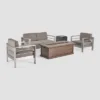 Cape Coral 4pc Metal Conversation And Gas Fire Table Set - Khaki/Brown/Black - Christopher Knight Home
