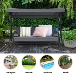 Costway Patio 3-Seat Porch Canopy Swing Converting Grey Cushion Pillow Adjust -Crosley Sales Store GUEST be6ac8fd 7ca3 424d b3f6 5e06b7c4a474