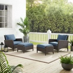 Kiawah 4pc Outdoor Wicker Conversation Set With 2 Arm Chairs & 2 Ottomans Blue - Crosley -Crosley Sales Store GUEST bea775f0 fa2a 4d04 8344 52c781dc9c55