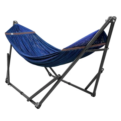 Tranquillo Universal 106.5 Inch Double Hammock Swing With Adjustable Powder-Coated Steel Stand And Carry Bag For Indoor Or Outdoor Use, Aegean 1 Tranquillo Universal 106.5 Inch Double Hammock Swing With Adjustable Powder-Coated Steel Stand And Carry Bag For Indoor Or Outdoor Use, Aegean